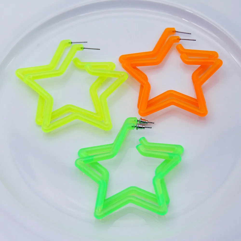 Geometrische Big Star Herz Neon Acryl Creolen Für Frauen Punk Fluoreszierende Grün Gelb Große Runde Hoop Fashion Party Schmuck