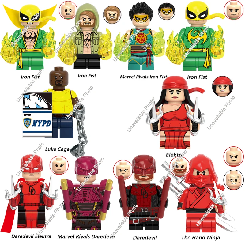 Brandneue Bausteine Marvel Rivals Iron Fist The Hand Ninja Daredevil Elektra Foggy Nelson Mini-Actionfiguren Baustein-Set Kindergeschenk