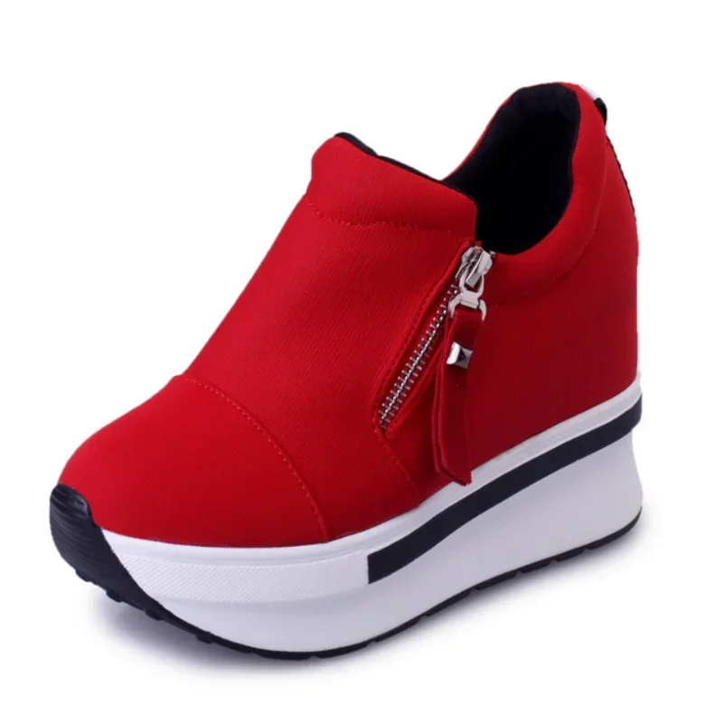 2024 plattform Turnschuhe Frauen Rot Casual Komfortable Versteckte Ferse Schuh Schwarz Leinwand Schuhe Keil Heels Sneaker Tenis De Mujer