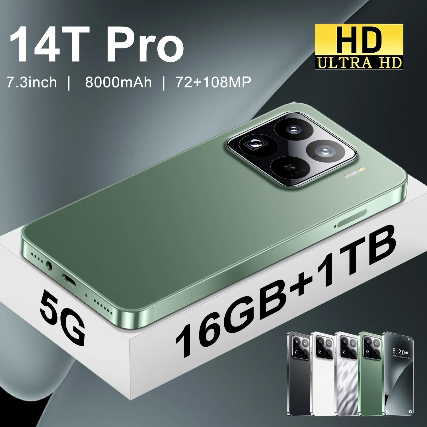 Brandneues 14T Pro Smartphone 5G 7.3HD Dual-SIM-Karte 22G+2TB Handy 8000mAh Android Global Version Mobiltelefone Mobiltelefone Image