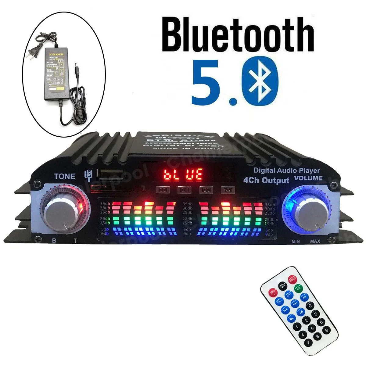 HiFi-Soundverstärker, 4-Kanal-Digital-Audio-Bluetooth-Verstärker, 1600 W, Spitzenleistung, Karaoke-Player, FM-Radio, unterstützt Fernbedienung Image