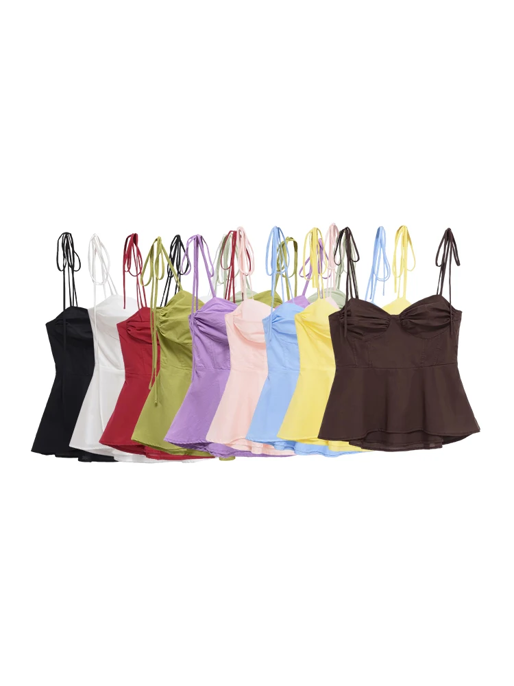 Asymmetrische Bustier-Oberteile für Damen, herzförmiger Ausschnitt, gebundene dünne Träger, seitlicher Reißverschluss, weibliche Camis, sexy Mode Image