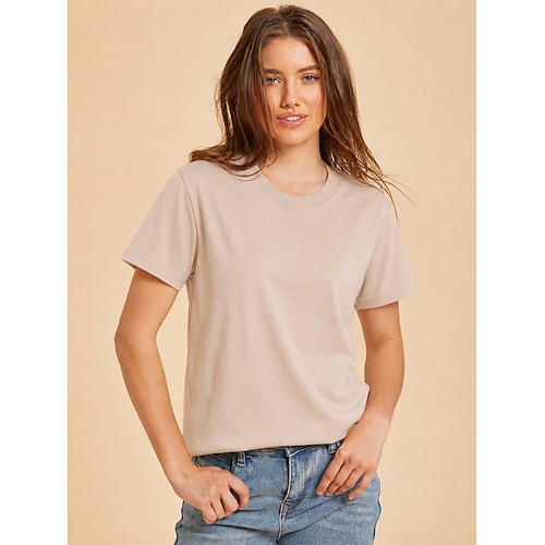 Damen T Shirt T-Shirt Einfach Mode Stilvoll Basic Kurzarm Rundhals Normale Oberteile Lässig Täglich Ausgehen Schwarz Weiß Rosa Rote Marineblau Sommer Frühling Ice silk cool feeling Image