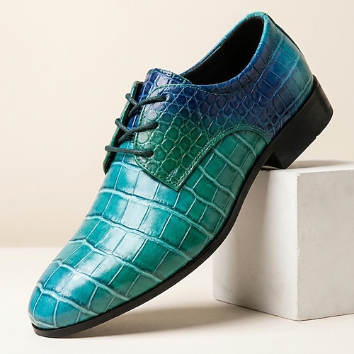 Oxford-Schuhe für Herren mit Farbverlauf in Krokodiloptik – modische Schnürschuhe, elegante Designerschuhe für Hochzeiten, Nachtclubs und besondere Anlässe Image