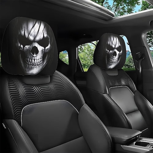 2/4/6 Stück Kopfstützenbezüge mit Horror-Clown-Totenkopf-Print, wetterfeste Sitzschoner mit elastischem Design und ohne Füllung, perfekt für lange Autofahrten und Treffen. einzigartige Image
