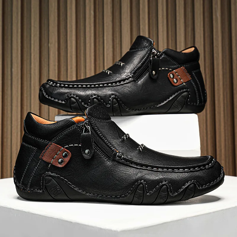Lässige Herrenschuhe 2026 Frühling und Herbst Outdoor-Freizeitschuhe Flache Lederschuhe Frühling High Top Große Schuhe