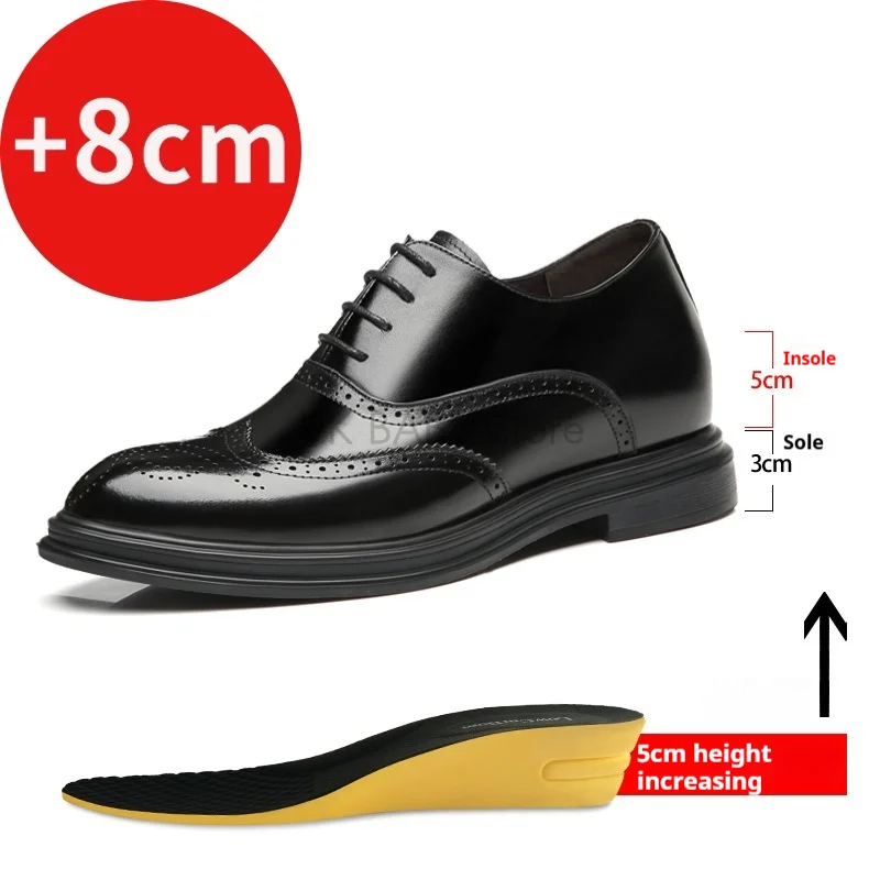 Herrenschuhe mit Erhöhung Brogue Echtleder-Schuhe Höhenerhöhung 8CM 6CM Herren Business Formelle Lederschuhe