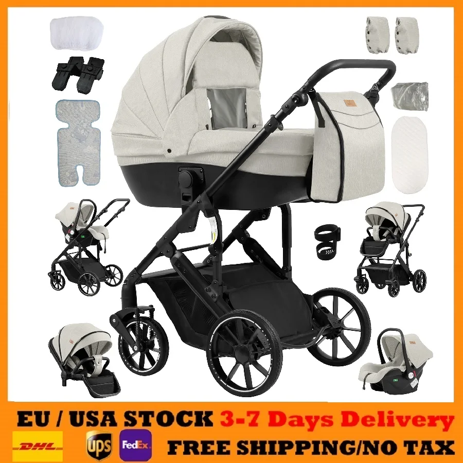 3-in-1-Kinderwagen, kompakter Kinderwagen, 3-teilig, für Neugeborene, Baby-Autositz, Kinderwagen, faltbarer Kinderwagen, luxuriöse Babyautos Image
