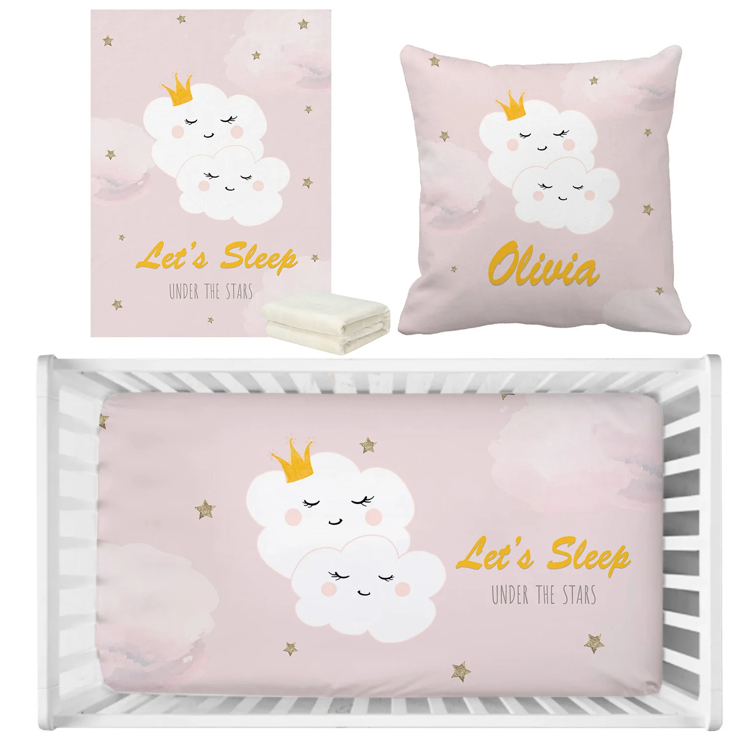 LVYZIHO-Ensemble de literie CPull pour bébé fille, ensemble de literie personnalisé avec nom, ensemble de literie, cadeau de fête préChristophe, dormons sous les étoiles