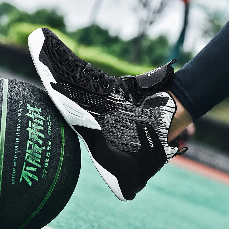 Unisex-Basketballschuhe, Größe 36–48, Schwarz, Grau, atmungsaktives Mesh, High-Top-Sneaker für Herren und Damen, Sport-Trainingsschuhe