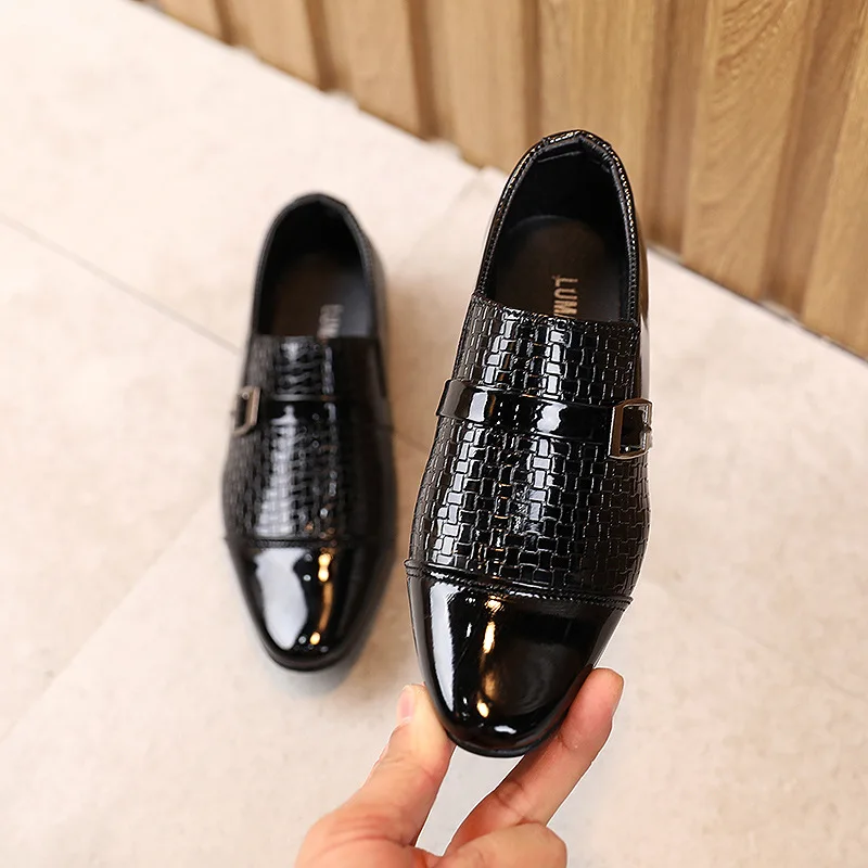 Kinder-Lederschuhe für Jungen, Kleinkinder, Kinder-Flats für Party, Hochzeit, formelle Anlässe, Performance-Show, Bühnenschuhe für Jungen Image