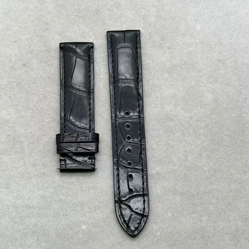 Handgefertigte Maßgeschneiderte Bambusmuster-Krokodilleder-Uhrenarmbänder 14MM~24MM Flache Schnittstelle Alligatorlederband Wasserdichtes Kalbslederfutter Image