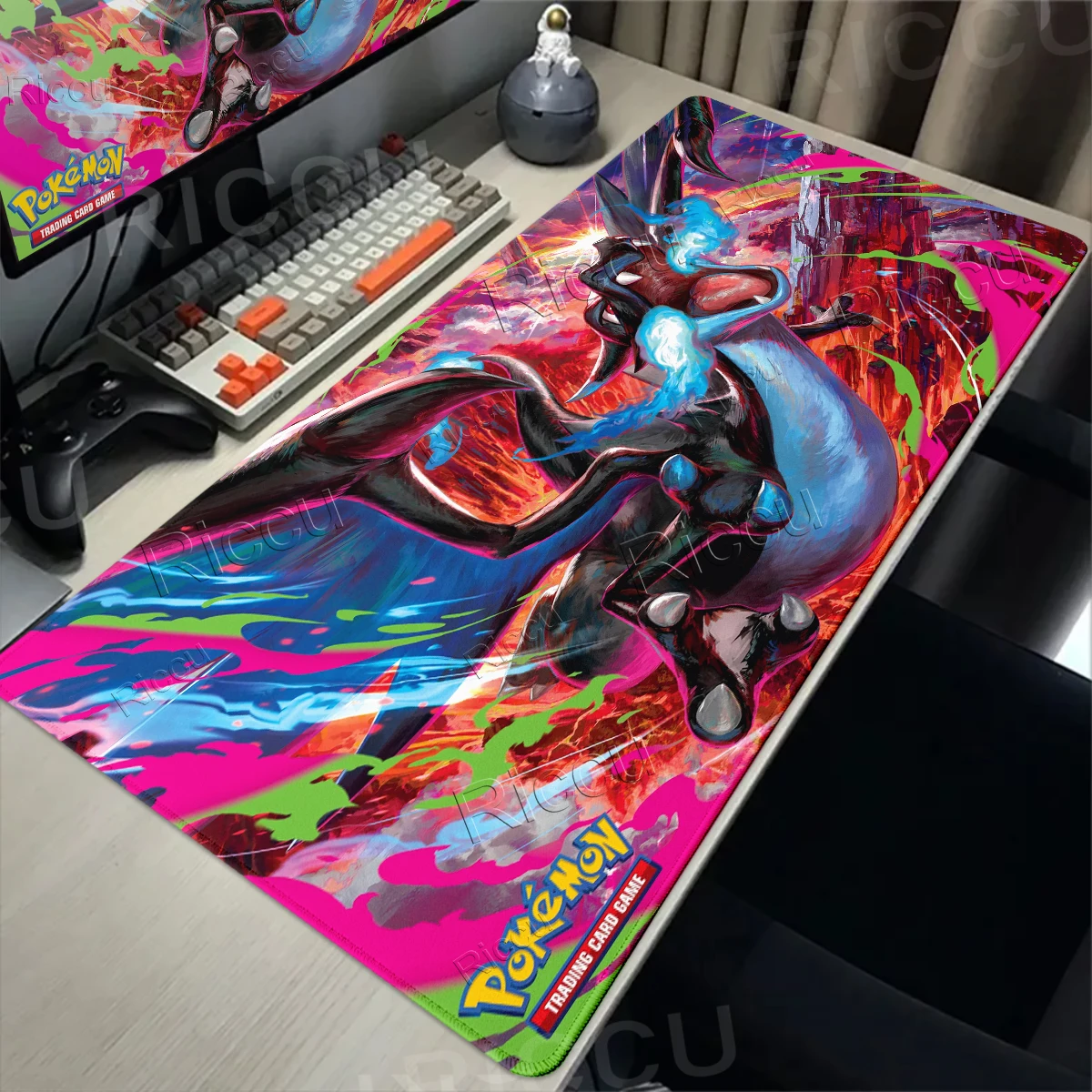Anime Mauspad Pokemon Charizard Schreibtischunterlage Gaming-Zubehör Gamer Computer Mauspad Büro PC Tastatur Schreibtischunterlage Große Spielunterlage Image