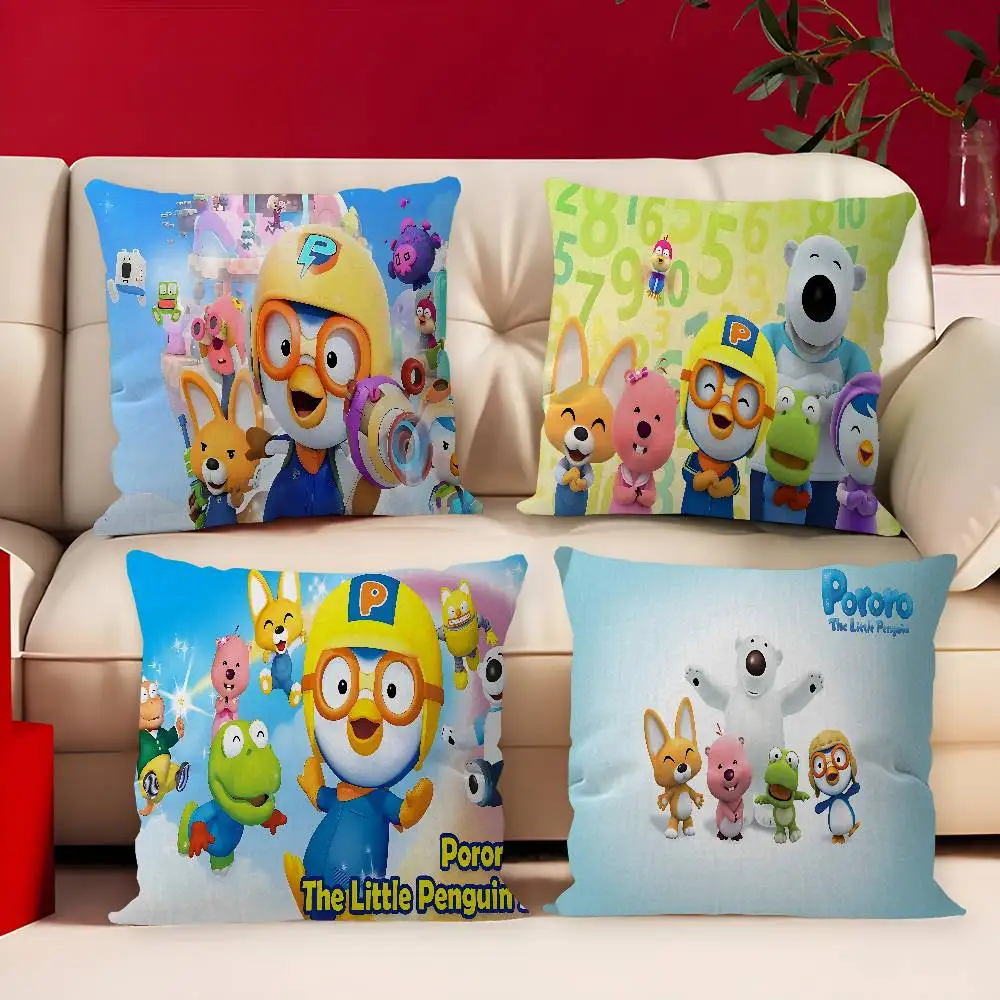Cartoon P-Pororo Niedliches Kissen, Geschenke, Heim- und Büroausstattung, Schlafzimmer, Sofa, Auto, Kissenbezug, 45 x 45 cm Image