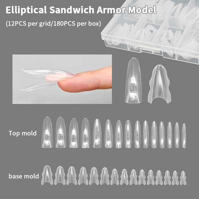 180 Teile/schachtel Sandwich Dual Nagel Formen 15 Größe Extensions Falsche Nagel Tipps Top Dual Formen Sarg Mandel Formen Salon Nail art Werkzeuge Image