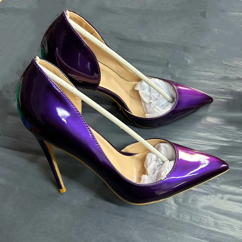 Sexy Frauen 12 cm Pumpen Shiny Lila Glänzend Patent Luxus Stilettos OL Büro Damen High Heels Queens Nachtclub Spitz schuhe