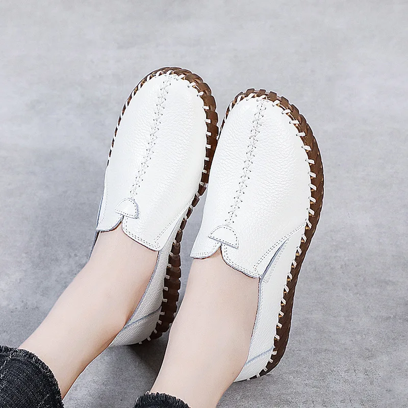 Herbst Breite Breite Frauen Schuhe Aus Echtem Leder Ballerinas frauen Weiße Faulenzer Fahren Mokassins Damen Schuhe Für Fuß Knochen
