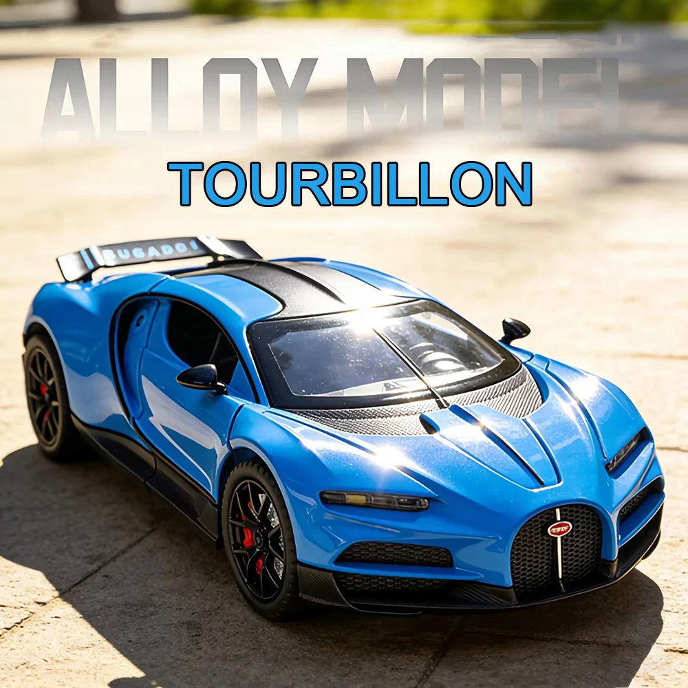1:24 Bugatti Tourbillon Spielzeugautos Modelle mit zurückziehbarer leichter Musik Miniatur-Sportwagen kann Fahrzeug sprühen für Kinderunterhaltung