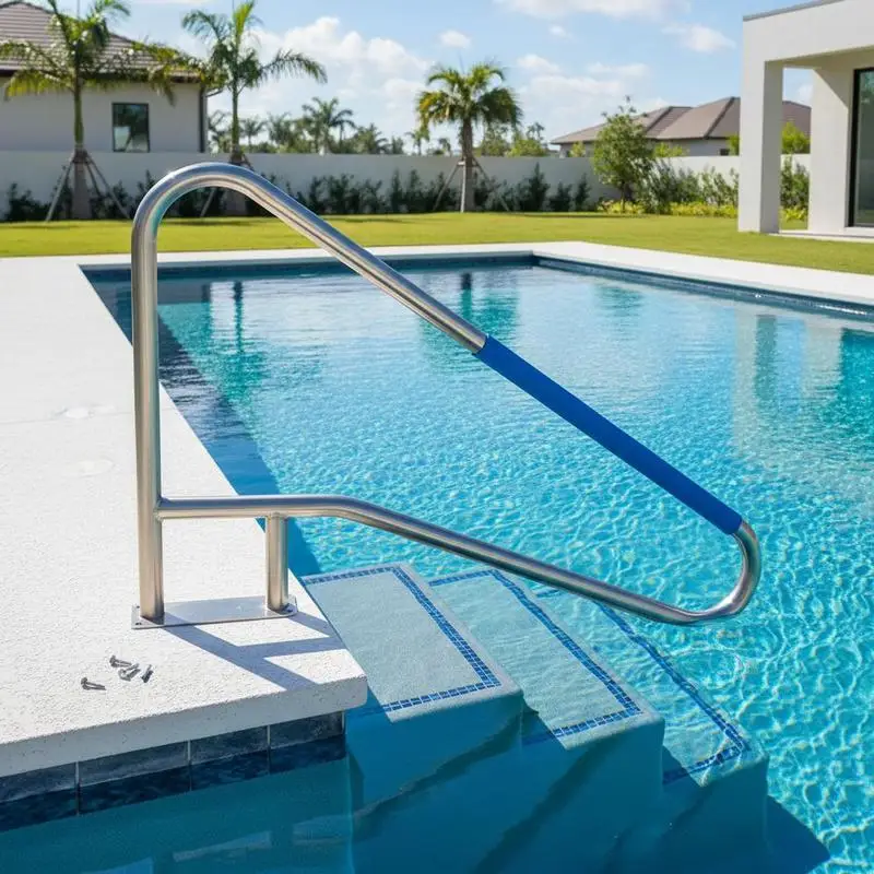 Barrière de sécurité pour piscine 139,7 x 81,2 cm, main courante de piscine en acier inoxydable, poignée extérieure pour piscine, charge 113 kg, barrière de sécurité pour piscine avec couverture en