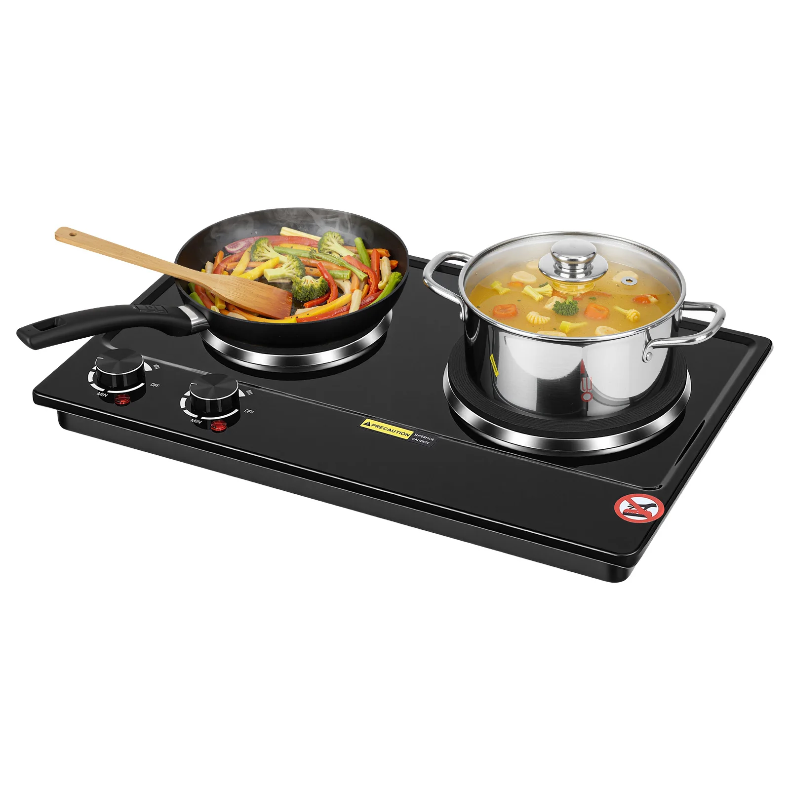 2-Platten-Elektroherd, 2500W Induktionskochfeld, 50*31,7*7cm Induktionskochplatte mit 6 einstellbaren Heizstufen, kompatibel mit Pfannen, Edelstahltöpfen, Keramiktöpfen, Wasserkochern Image