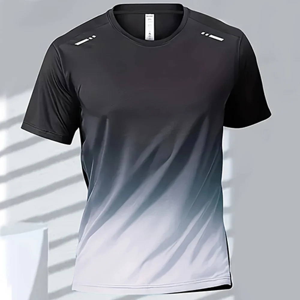 Herren T-Shirts Sport Fitness Sportbekleidung Schnelltrocknende Farbverlauf Kurzarm-Tops Outdoor Basketball Training Laufbekleidung für Männer Image