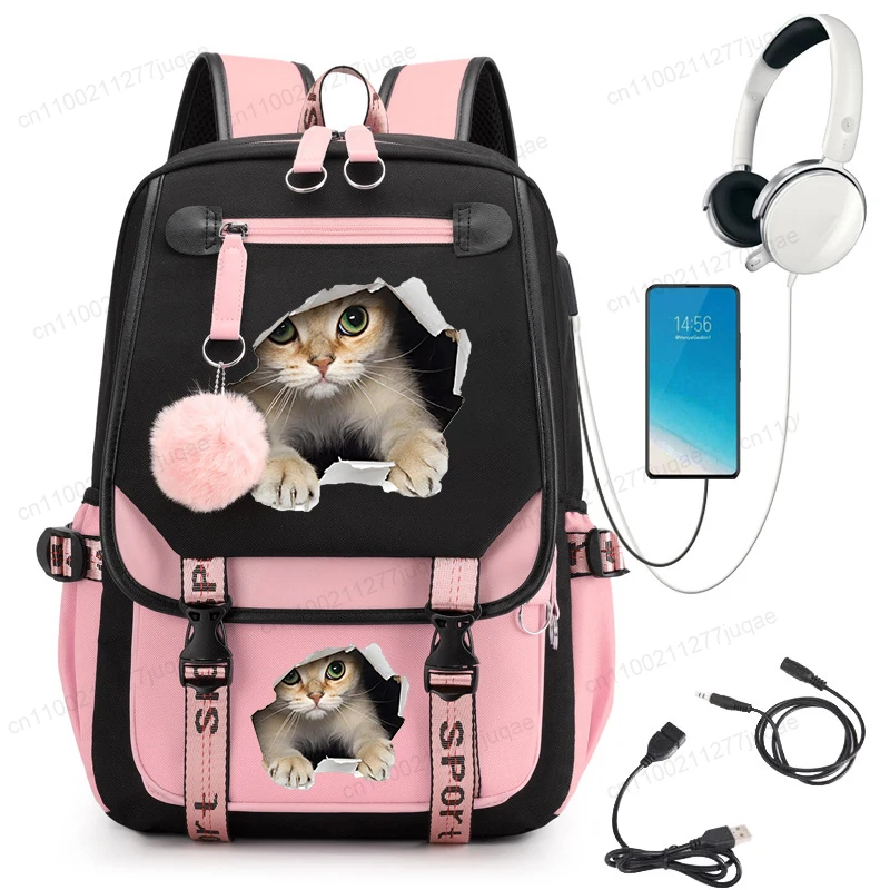 Chat Kawaii graphique Anime sacs à dos enfants fille rose cartable étudiant retour à l'école Mochila école sac à dos Usb sac d'école