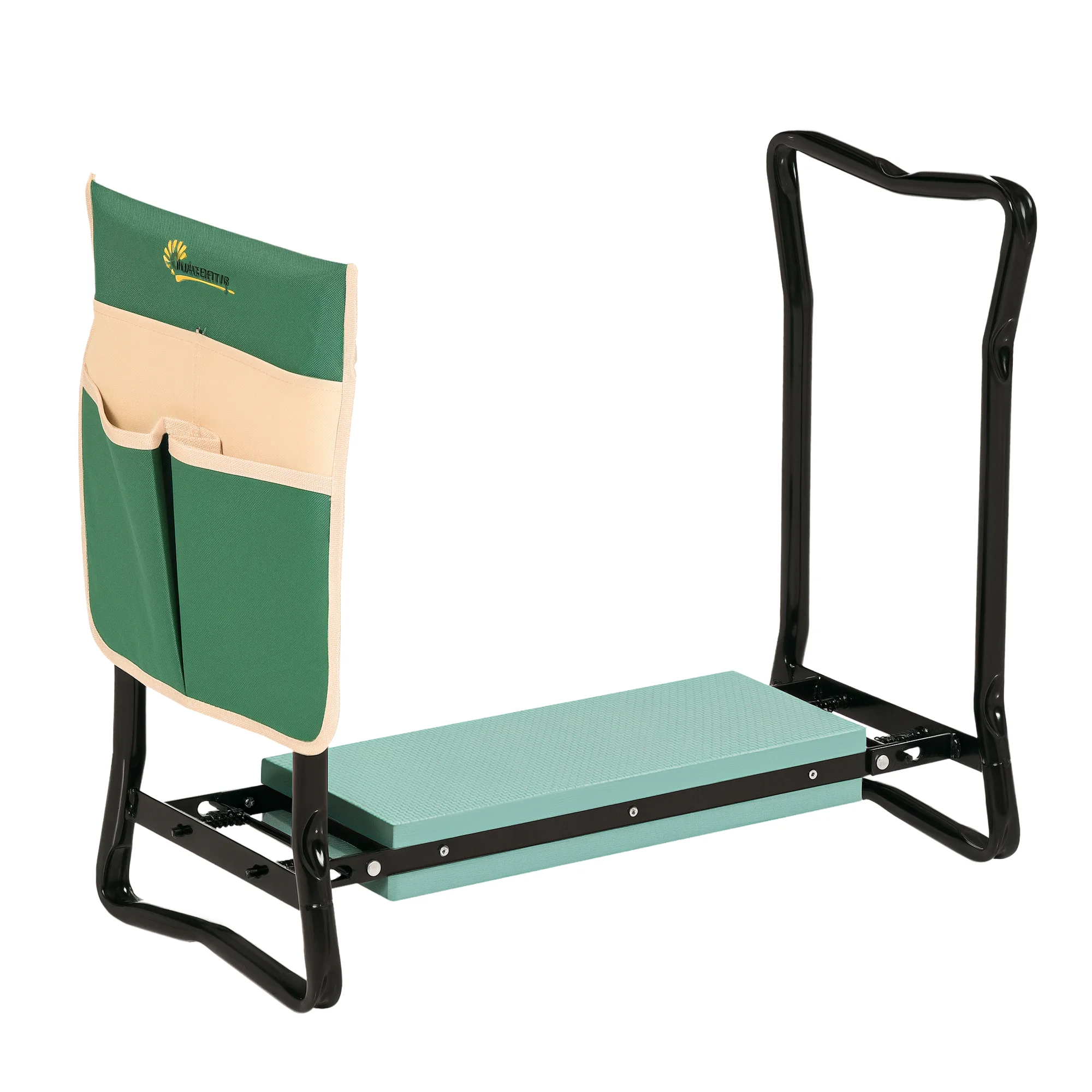 Outsunny Tabouret de Jardin Pliable agenouilloir de Jardin siège Jardinage avec Coussin Pochette Rangement Outils Vert