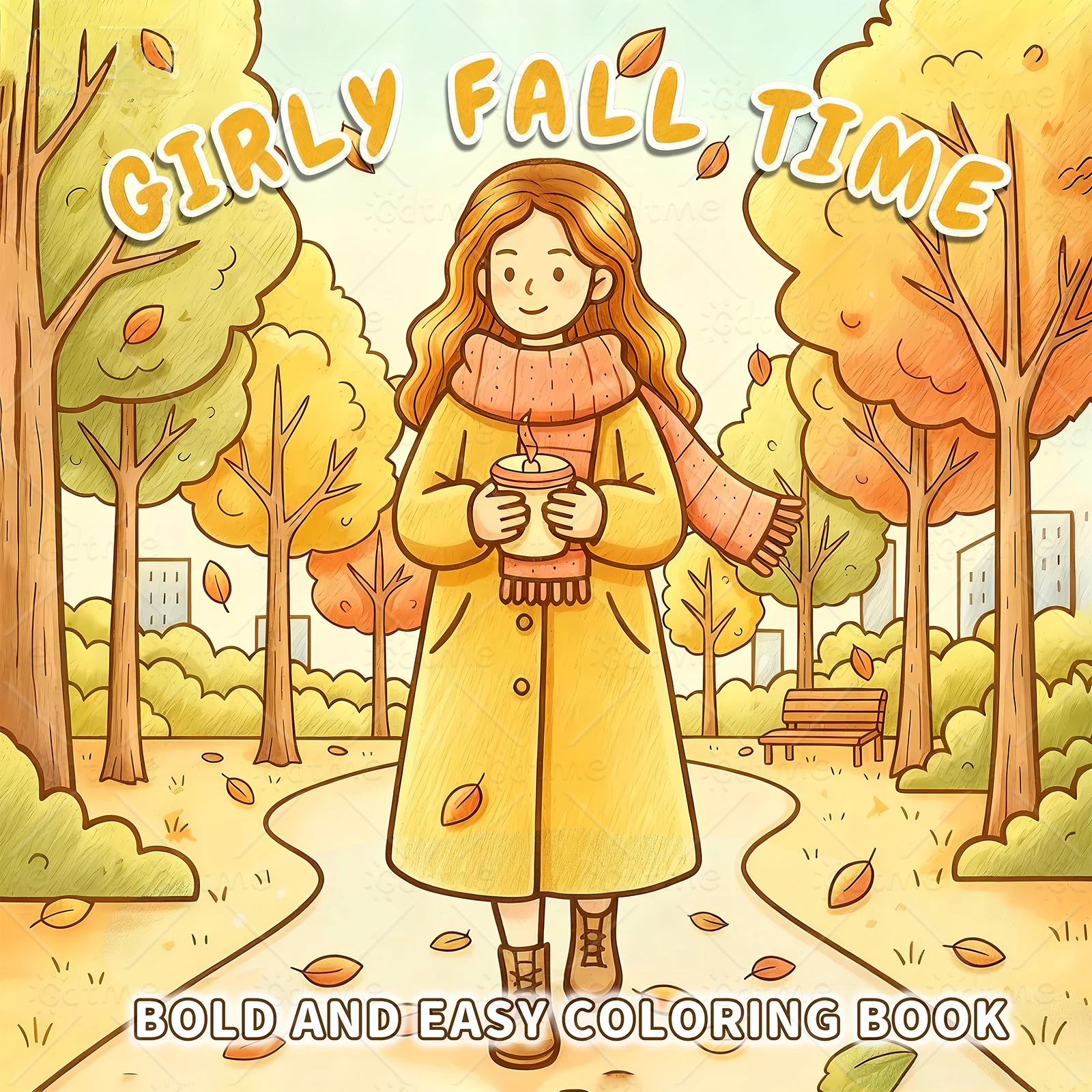 MÄDCHEN FALL TIME Malbuch – dickes Papier für Erwachsene und Teenager – Stressabbau, kreatives süßes Zeichenbuch, DIY-Geschenkidee Image