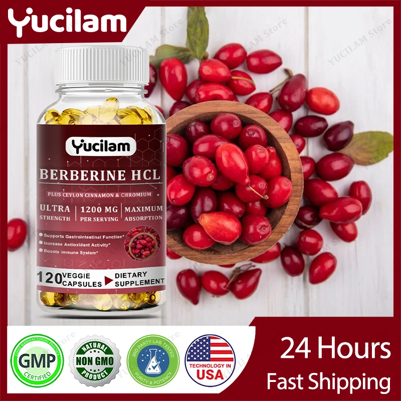 YUCILAM Berberine HCl 1200mg With Ceylon Cinnamon, Chromium - Supports Immune - GI & Heart Health - Non-GMO - 60/120 Capsules