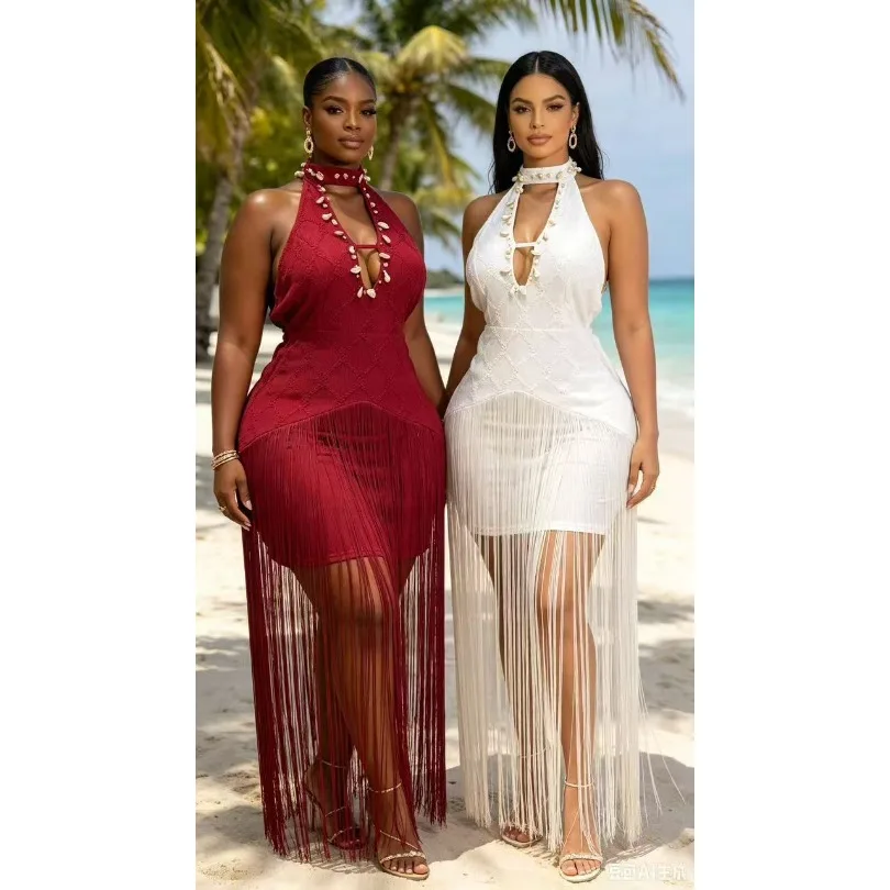 2026 New Three-dimensional Flower Hollowed-out Backless Neck-hugging Bandage Dress Party and Vacation Evening Dress 107Q26050602
