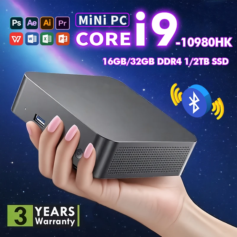 NEW Intel CORE I9-10980HK/N150 Portable Mini PC Computer Windows 11 32GB DDR4 1/2TB SSD Gaming Computer WiFi 6 Office Desktop