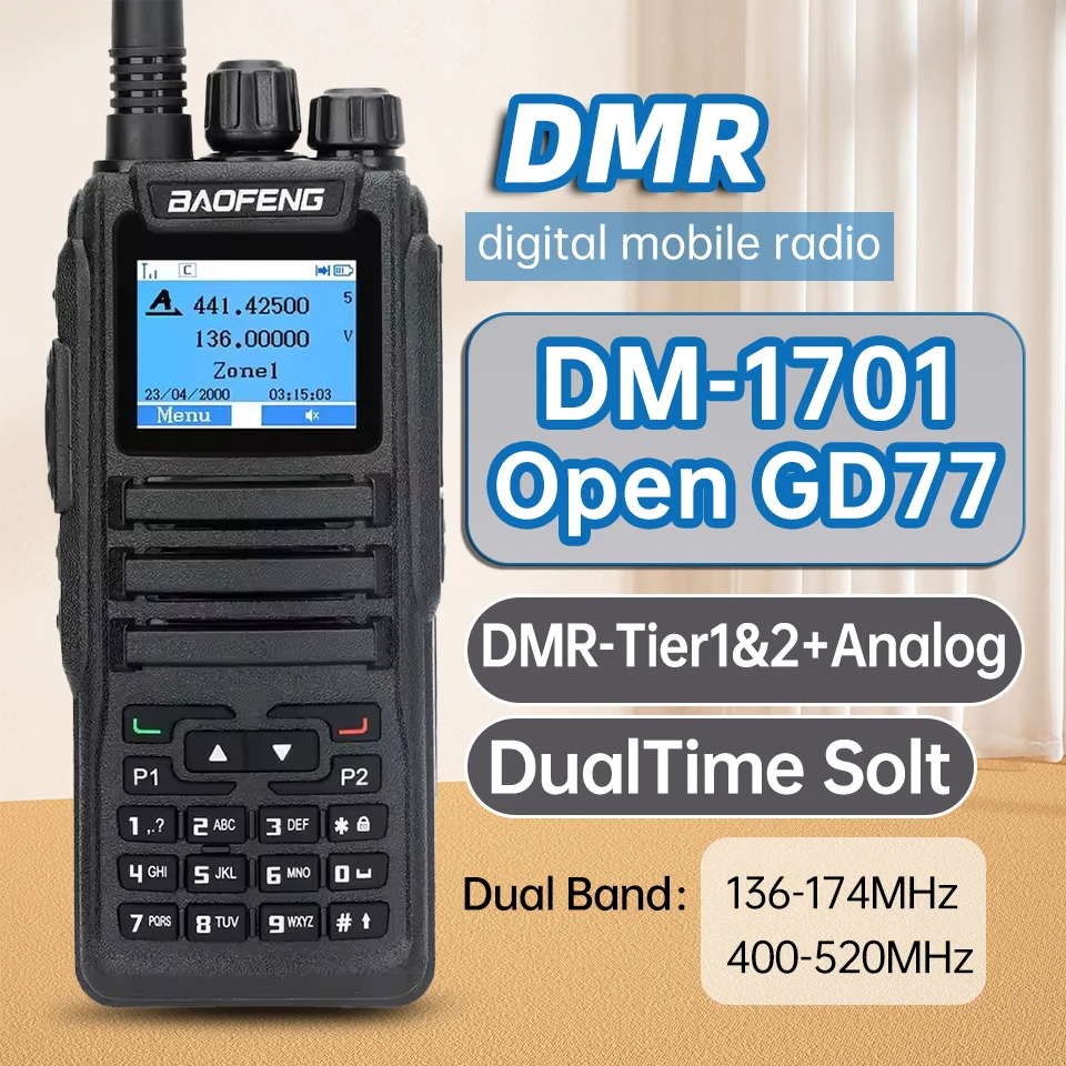 Baofeng Walkie Talkie DMR DM-1701 Dual Mode Analog- und Digitalradios Tier 1 + 2 Dual Time Slot Amateurfunk DM 1801 DM-5R Image