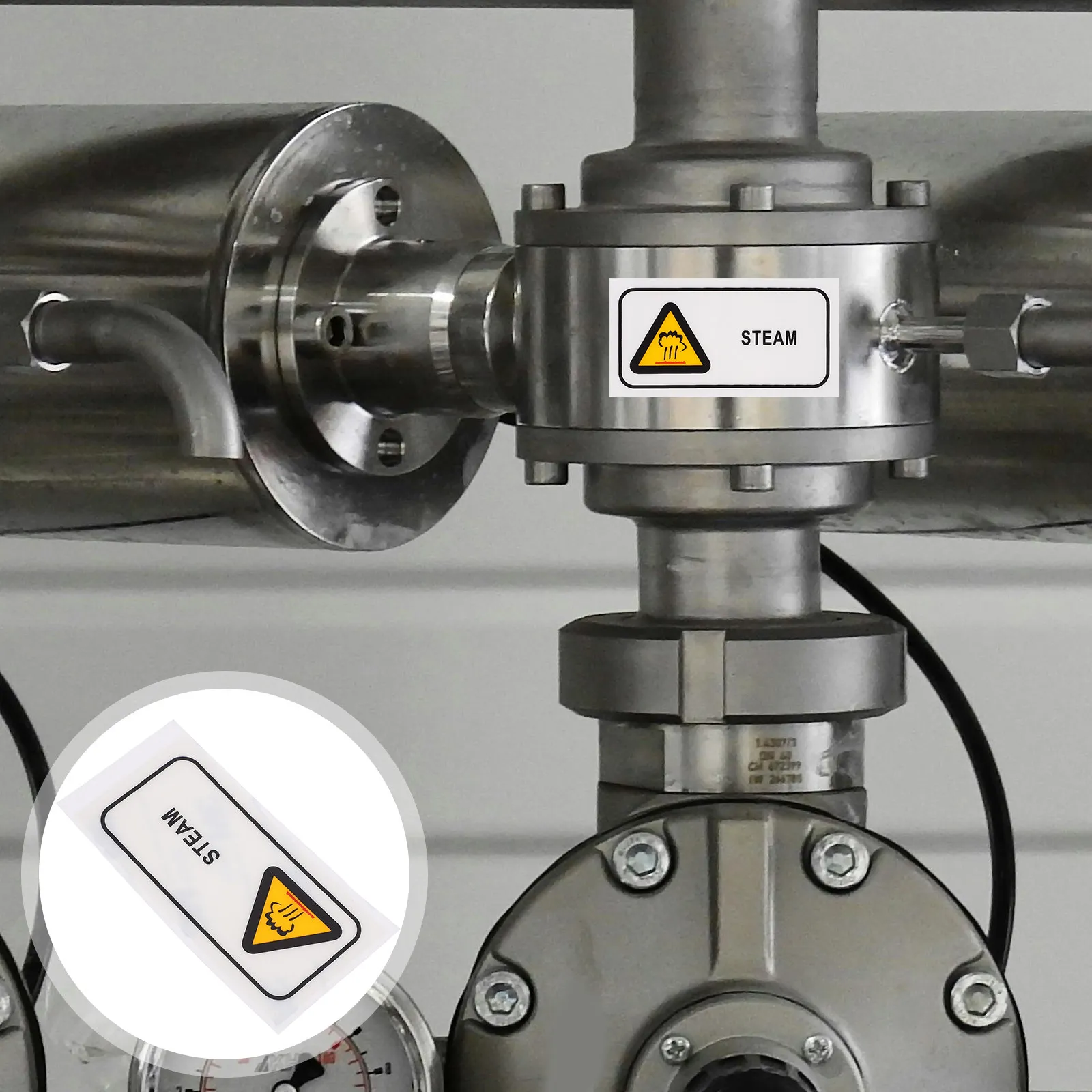 Warnschild „Vorsicht, heißer Dampf“ – Hochwertiger Aufkleber für Industriegeräte, wasserfestes Sicherheitsetikett Image