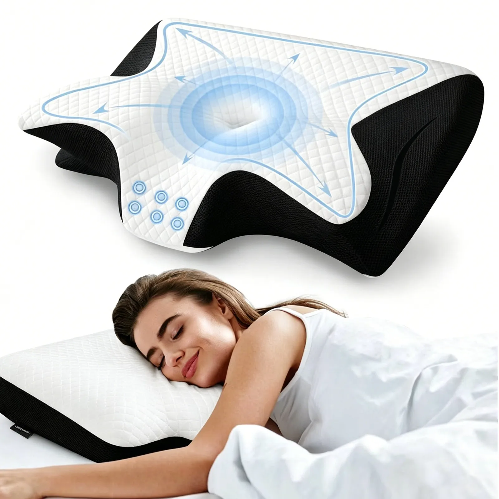 Langsam Rückfederndes Memory-Nackenkissen, 2-in-1 Ergonomisches Kontur-Orthopädisches Nackenmassage-Kissen Image