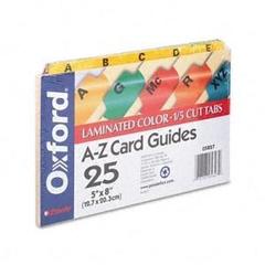 Oxford ESS05827 A-Z Laminated Manila 5"" x 8"" Index Card Guides, Assorted Colors, 1/5 Cut Tabs, 25