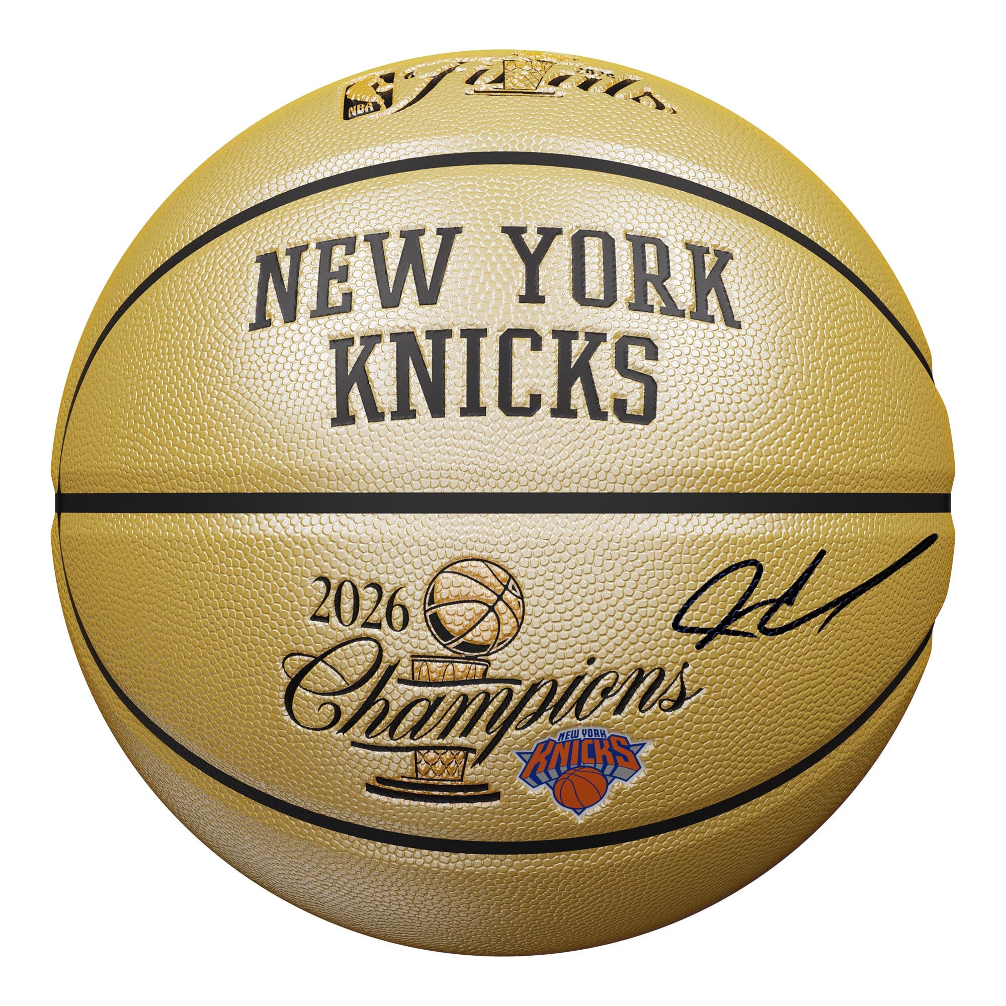 Ballon de basket-ball Wilson doré avec logo des finales, signé par Jordan Clarkson, des New York Knicks, champions NBA 2026. - No Gender Taille: No Size
