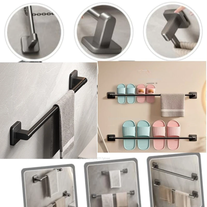 Porte-serviettes, ventouse perforée pour salle de bain, étagère murale de rangement, rangement pour toilettes, barre porte-serviettes de salle de bain, étagères de salle de bain