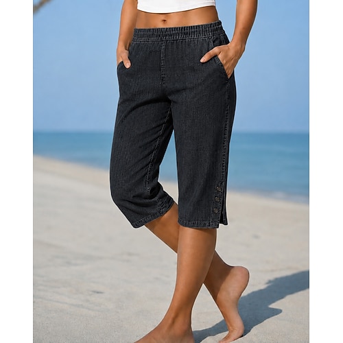 Per donna Jeans Pantaloni capri Chinos Shorts Vacanza Essenziale Casual Lunghezza al ginocchio Misura del girovita medio Semplice Tasca Elastico in vita Comodità Traspirante Quotidiano All'aperto