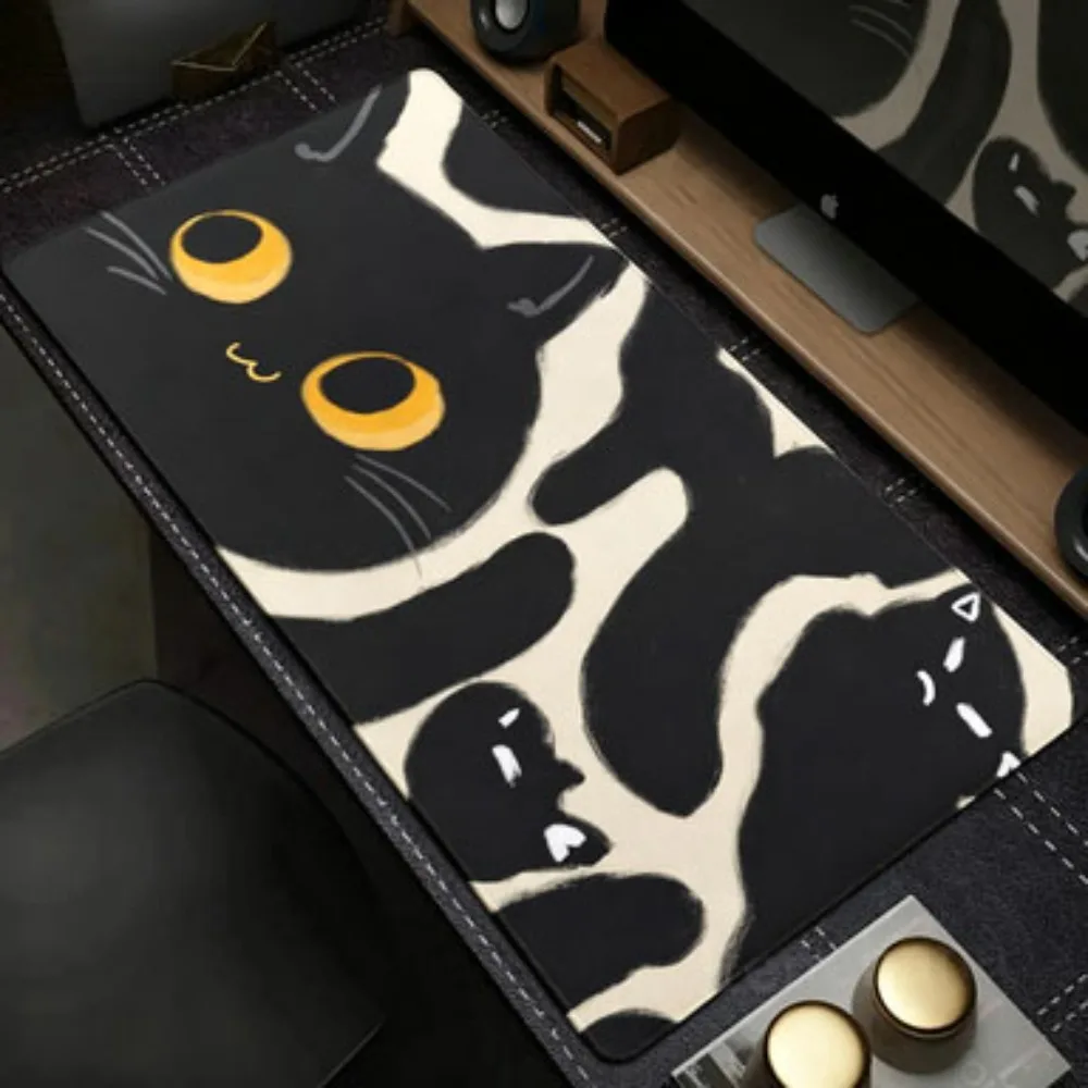 Kunstvolles Schwarzes Katzen-Mauspad XXL Niedliches Linien-Design Gummi-PC-Gaming-Anime-Tastatur-Erweiterungspad Flüssigkeitsbeständige Rutschfeste Basis Bürozubehör Image