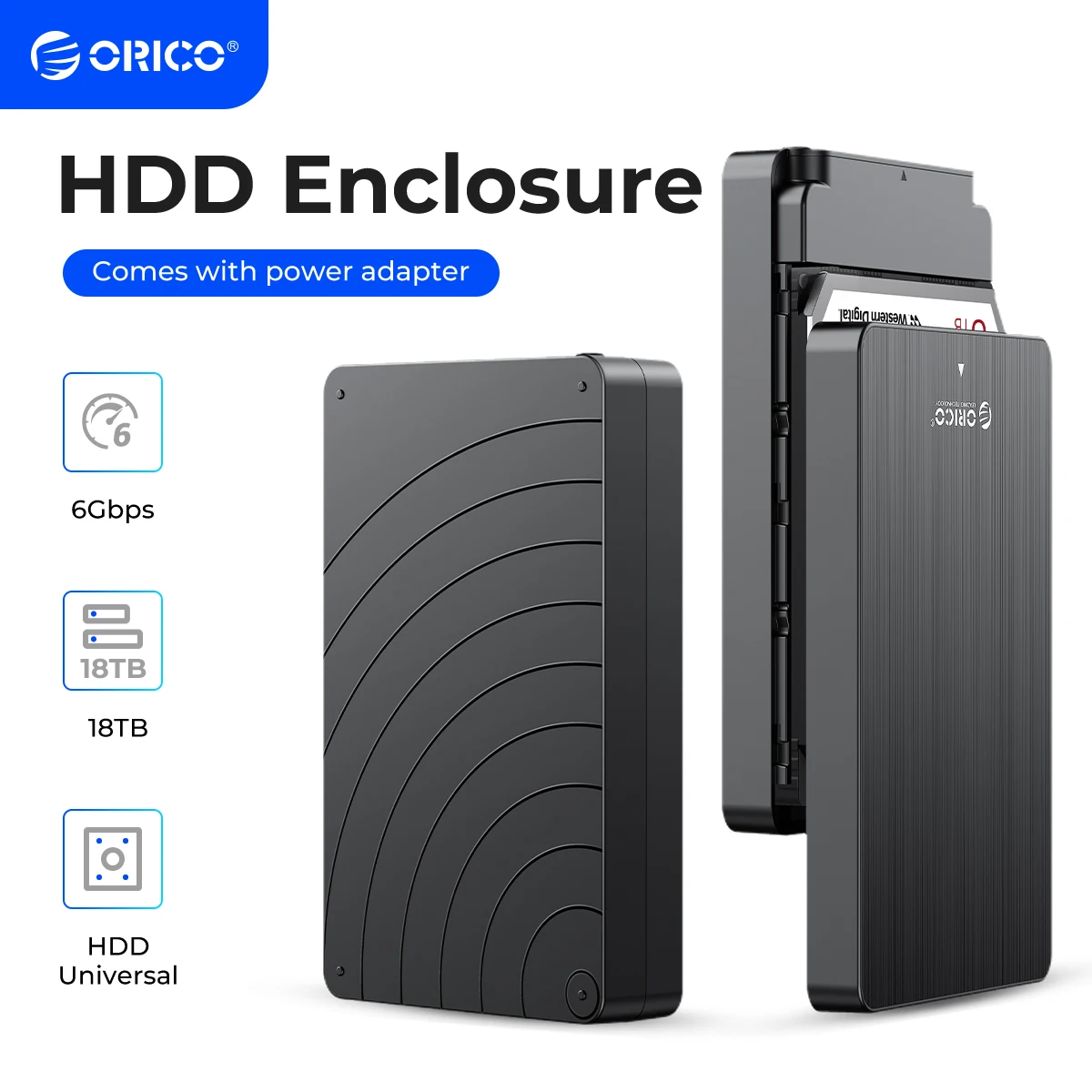 ORICO 3,5-Zoll-Festplattengehäuse SATA auf USB C 6 Gbit/s externes Festplattengehäuse für 3,5-Zoll-Festplattengehäuse mit 12-V-Netzteil Image
