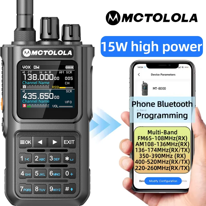 MOTOLOLA15W Multiband-Funkgerät mit Bluetooth-Programmierung, Handfunkgerät, AM/FM-Amateurfunk, Wander- und Campingausrüstung ﻿ Image