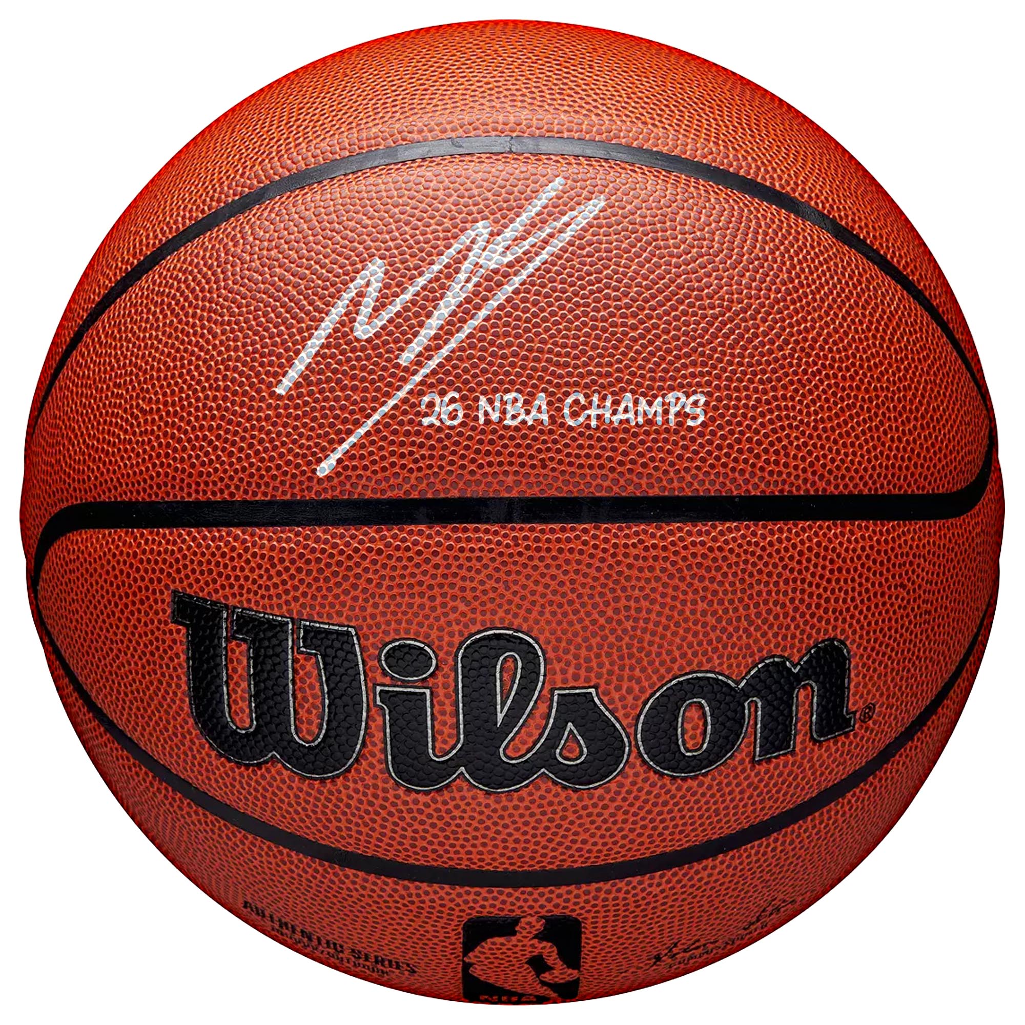 "Mikal Bridges, New York Knicks, signierter Wilson Authentic Series Indoor/Outdoor-Basketball der NBA-Finals-Champions 2026 mit der Inschrift „26 NBA Champs“." Image