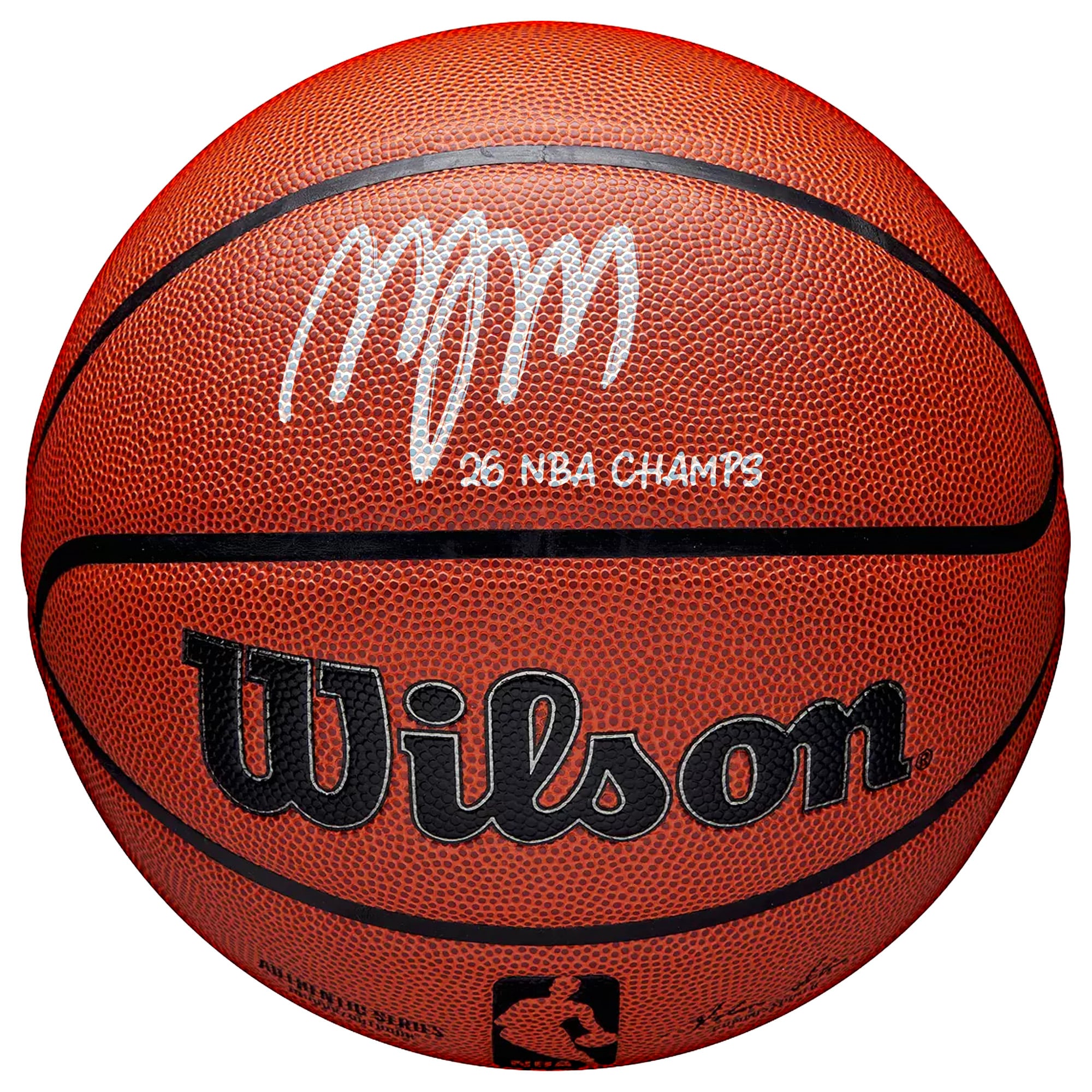 Ballon de basket-ball Wilson Authentic Series, édition intérieure/extérieure, signé par Miles McBride, des New York Knicks, champions NBA 2026, avec inscription « 26 NBA Champs ».
