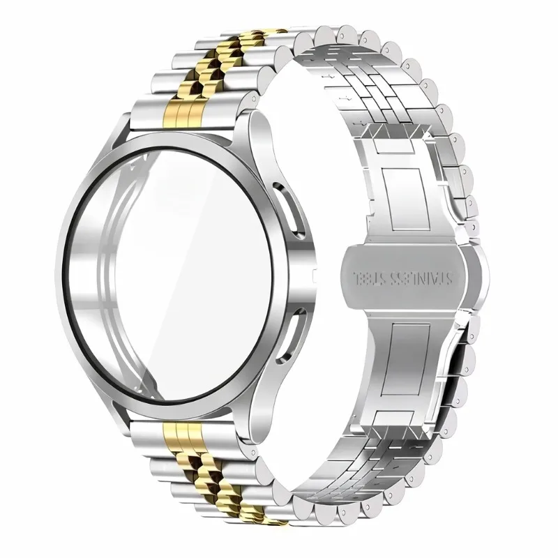 Edelstahlarmband + PC-Gehäuse für Samsung Galaxy Watch 7 6 5 4 44mm 40mm Schutzgehäuse aus gehärtetem Glas mit Metallband Image