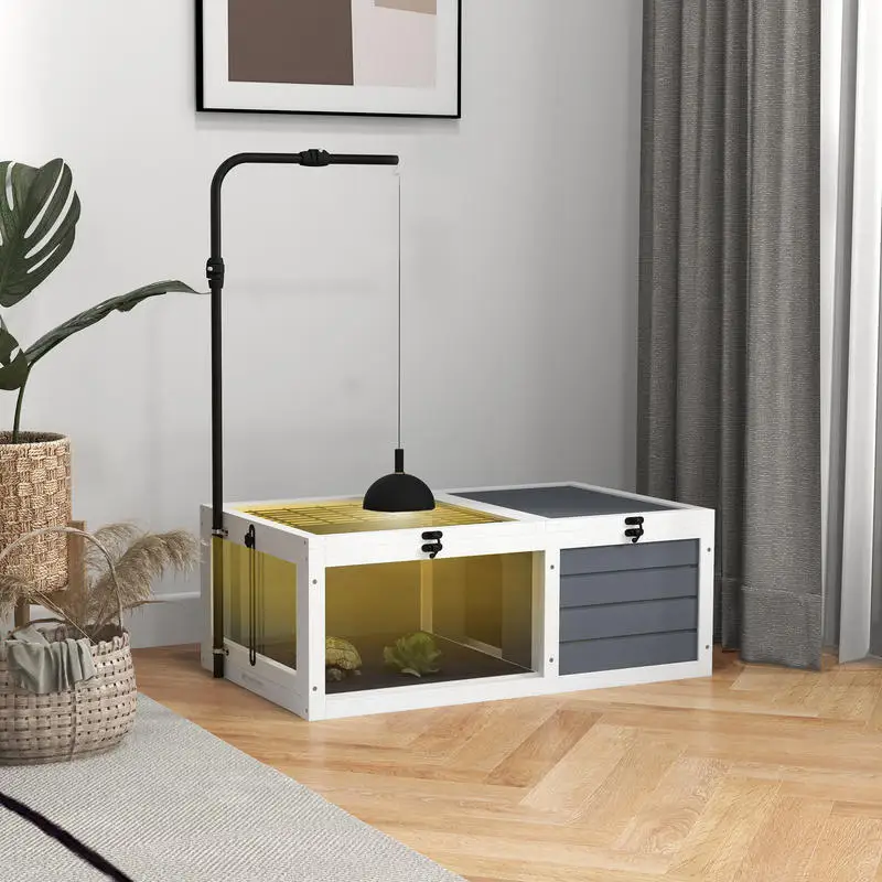 Kleintierkäfig für Schildkröten mit zwei Bereichen und verstellbarer Lampenhalterung, 81 x 48 x 31,5 cm, grau Image