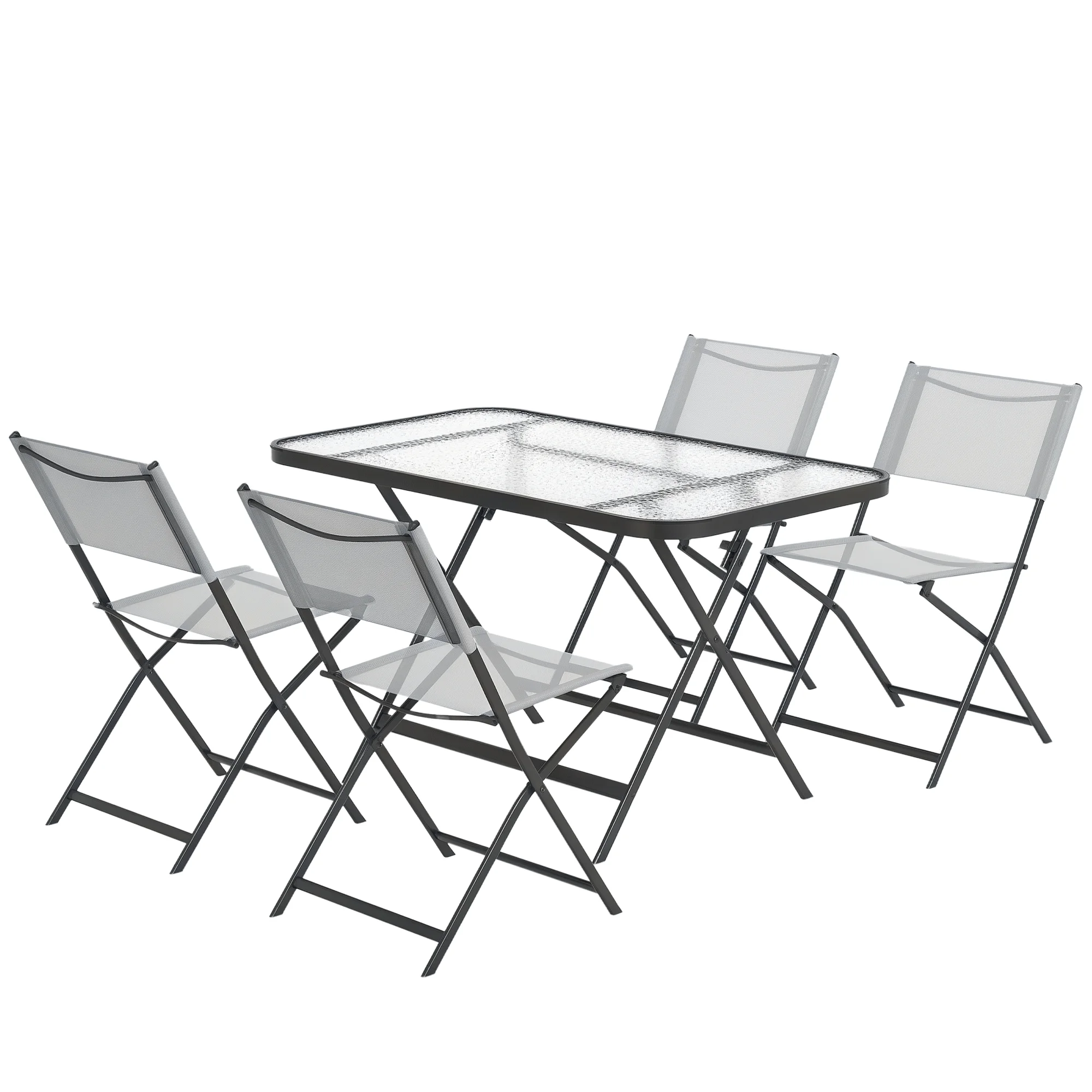 Gartentisch- und Stuhl-Set, 5-teilig, mit 4 klappbaren, atmungsaktiven Textilin-Stühlen, Grau