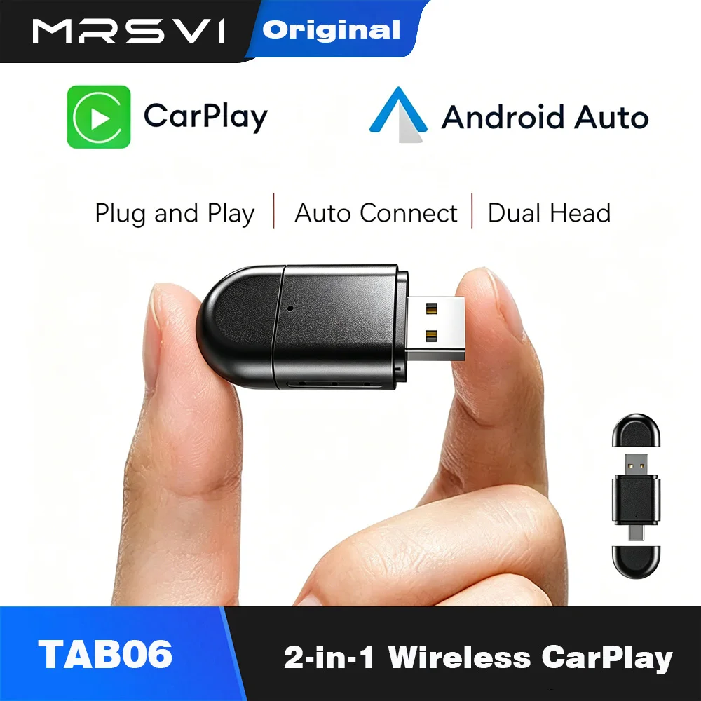 MRSVI 2-in-1 Wireless Carplay Adapter, kabelloses Android Auto, Dual-Schnittstelle Typ-C/USB für Smart Mini Box, schnelle Verbindung Image