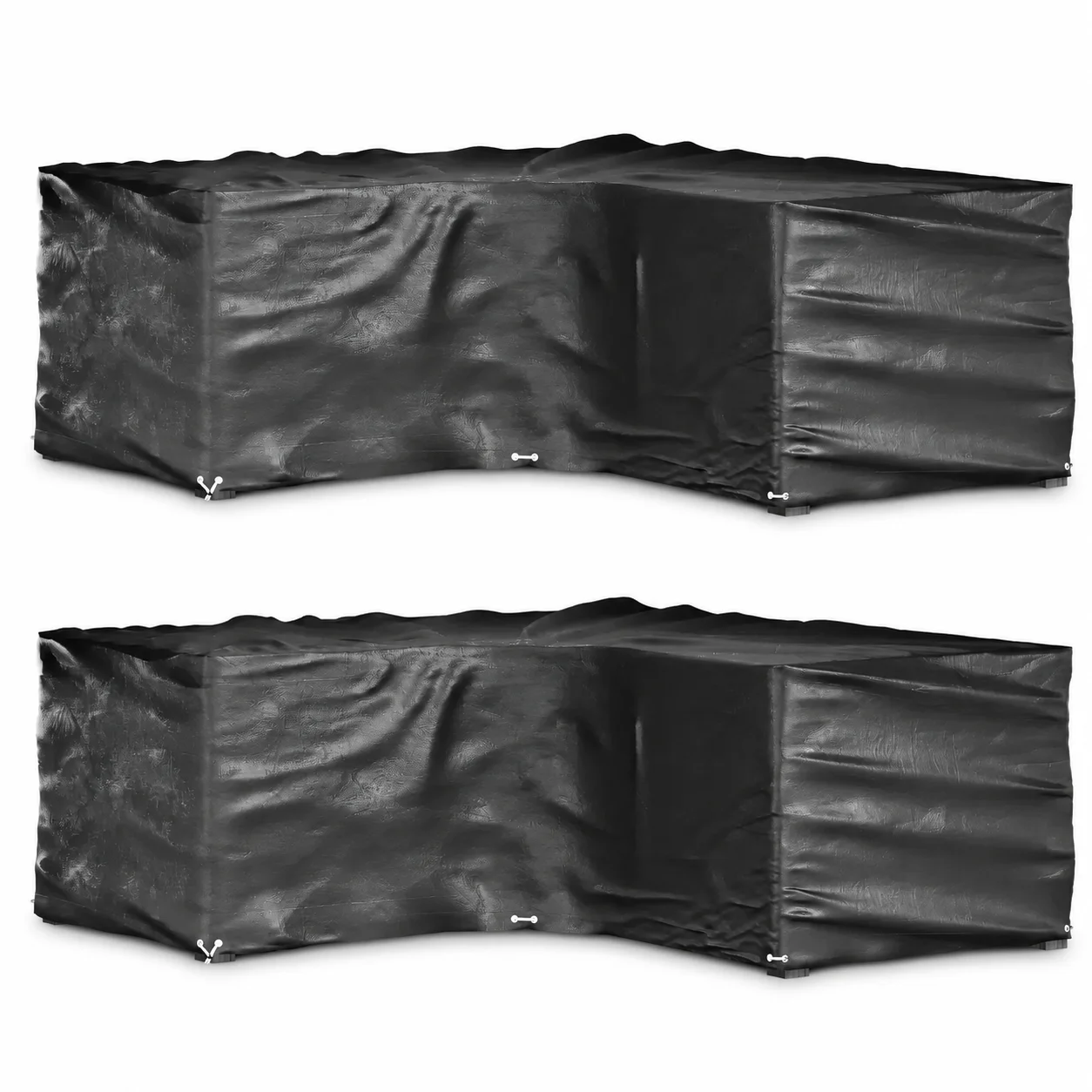 L-förmige Gartenmöbel-Abdeckungen, 2er-Pack, 185 x 185 x 70 cm, PE-Material, Schutzhülle für Rattan-Gartenmöbel, wetterfest mit 12 Ösen und Seil für Terrasse, Patio