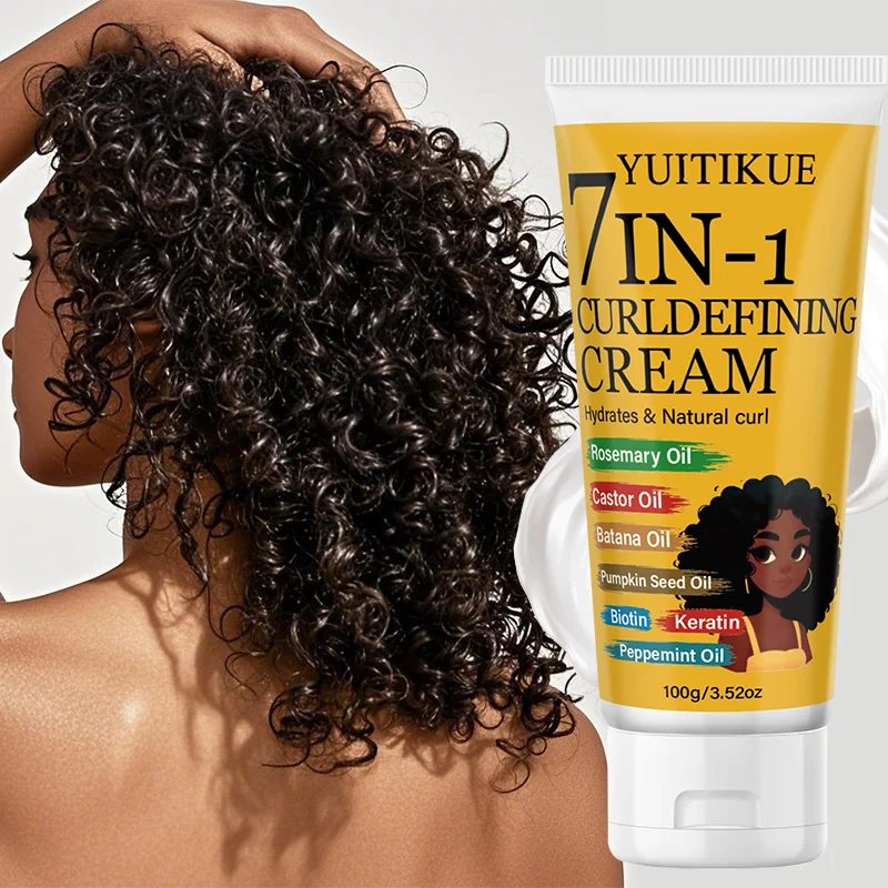 YUITIKUE 7-in-1 Lockencreme, Feuchtigkeitsspendende Formel mit Biotin & Keratin, Verstärkt Natürliche Locken & Reduziert Frizz Image