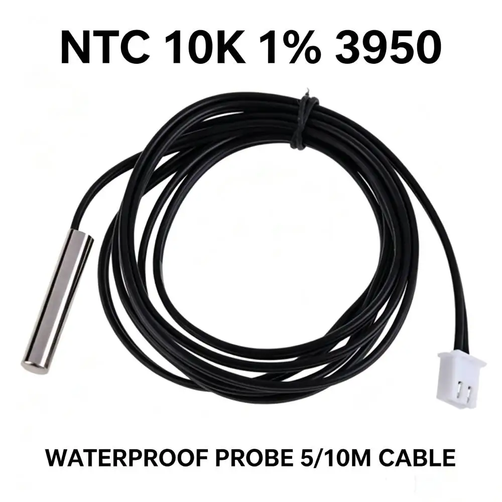 NTC-Temperatursensor 10K 1% 3950 Wasserdichte Edelstahlsonde 5M 10M Kabel für W1209 W3002 Thermostat Image